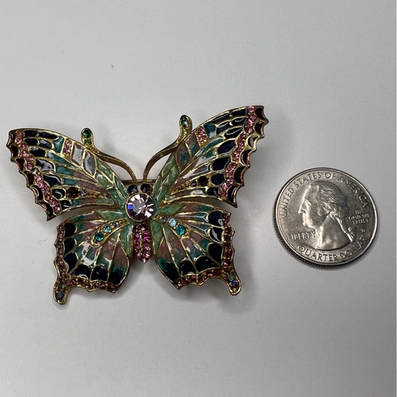 Gorgeous Multicolored Enamel Rhinestone Butterfly Brooch - Picture 7 of 14